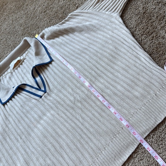 Anthropologie Sancia The Atalie Polo Ribbed Knit Oversized Cream/Blue Sweater - Picture 10 of 13